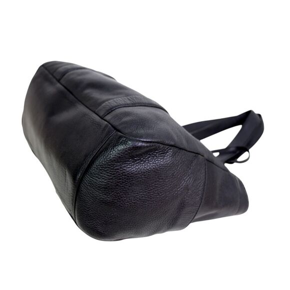 ROOMY Calvin Klein BLACK REAL LEATHER LOGO SHOULDER BAG HANDBAG TOTE HOBO PURSE - Picture 7 of 16